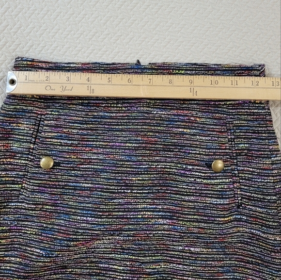 Loft Multicolor Tweed Skirt Brass Tone Buttons Size 00 Petite - Picture 7 of 14